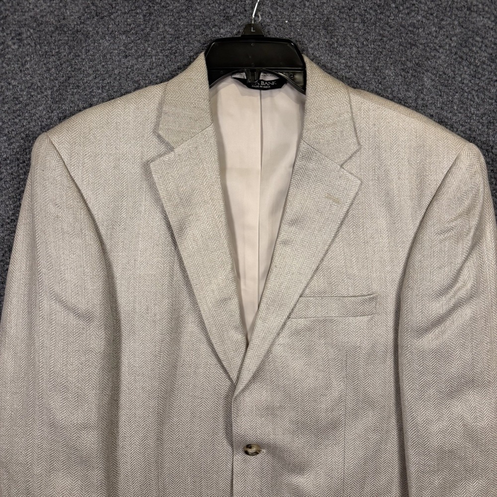 Jos A Bank Blazer 41R Linen/Silk Herringbone Stone Tailored Fit Sport Coat